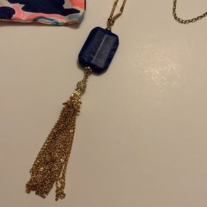 Lilly Pulitzer Tassel Necklace Blue Stone with Bag